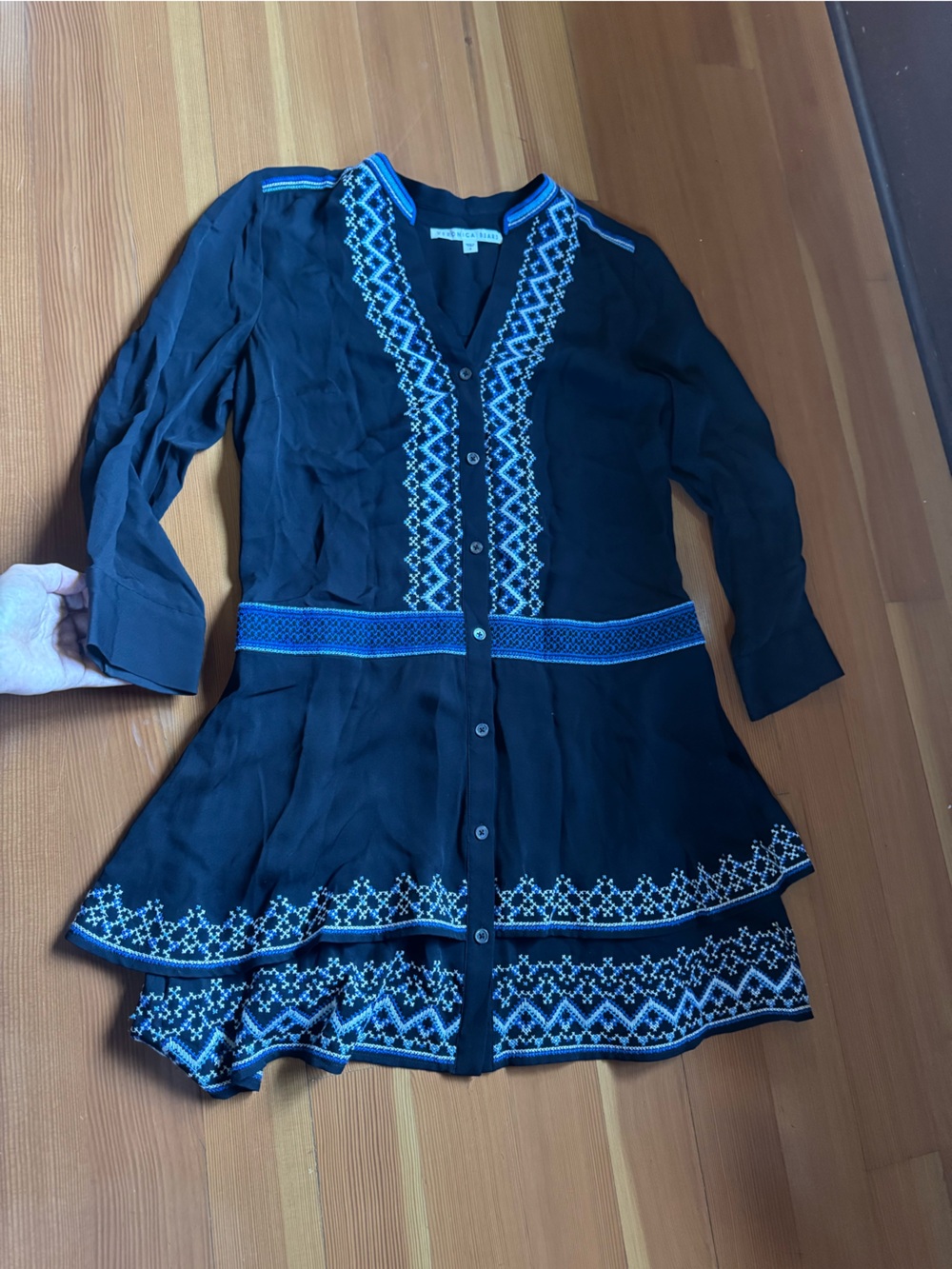 Rag & bone Black with Blue and White Fair Isle Trim dress SMALL
